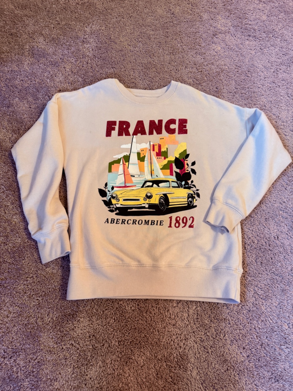 abercrombie kids Cream pullover crewneck Sweatshirt France 1892 Rivera coastal